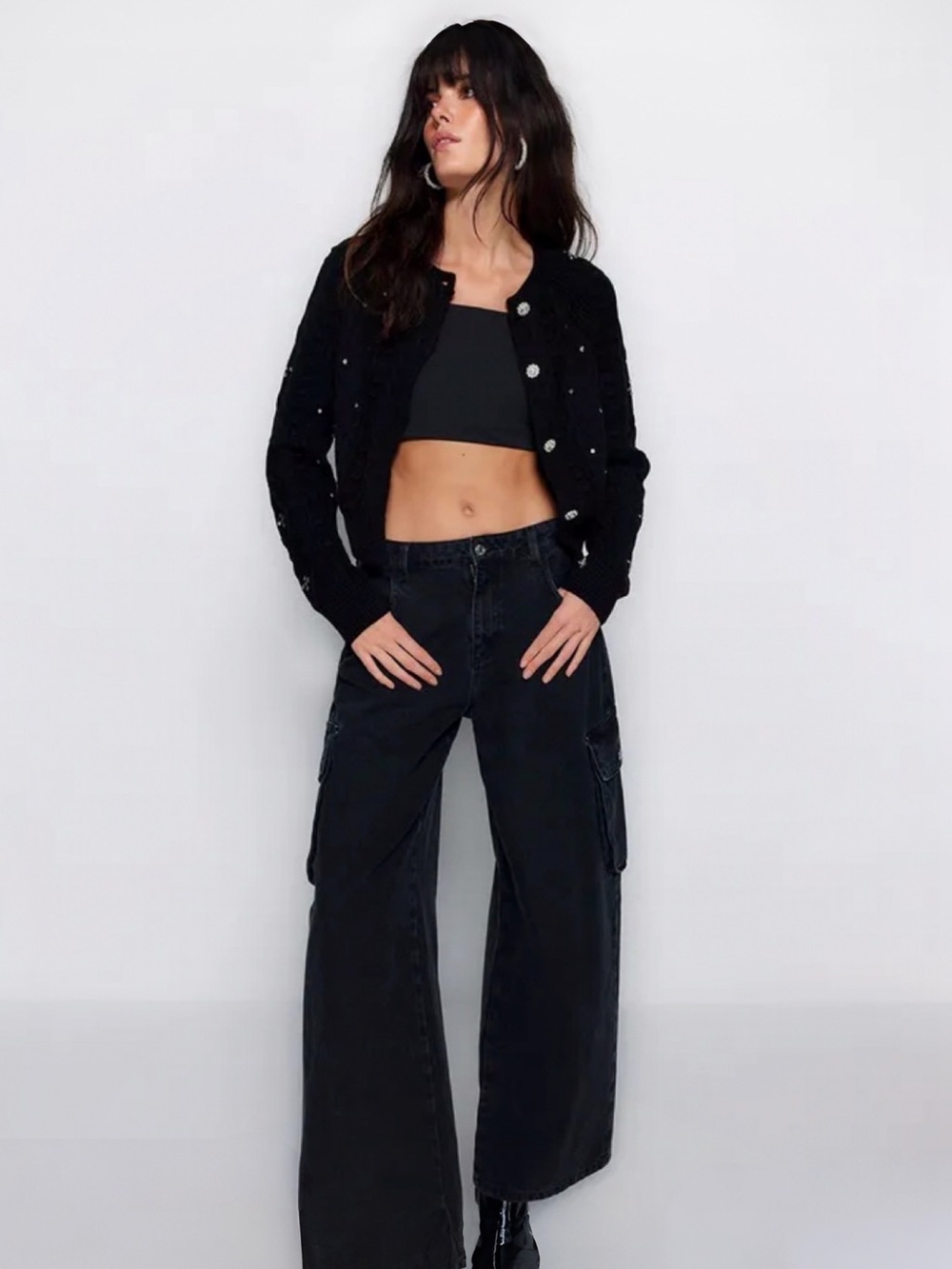 LOFT JEWELED CABLE CARDIGAN